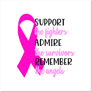 Support the Fighters, Admire the Survivors, Remember the Angels Breast Cancer Awareness Gift Posters and Art